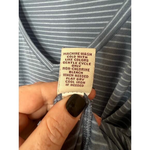 Mudd Women's Y2K Gray Blue Striped Long Sleeve Shirt Side Slit Size Small - Picture 8 of 9